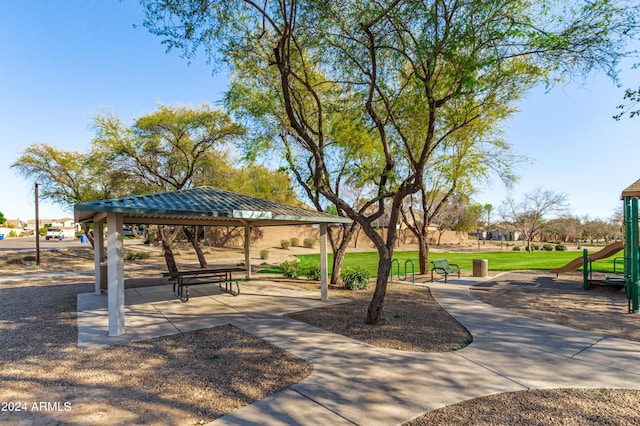 view of community with a gazebo and a playground