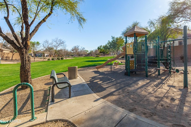 view of play area featuring a yard