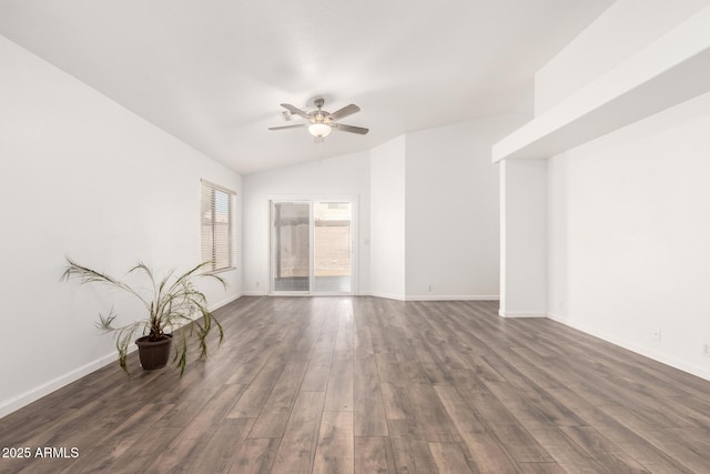 8648 W Fargo Dr, Peoria, AZ 85382 - unfurnished room featuring lofted ceiling, wood finished floors, a ceiling fan, and baseboards