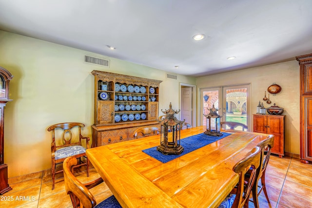 7155 E Oakmont Dr, Paradise Valley, AZ 85253 - dining area featuring recessed lighting, light tile patterned floors, visible vents, and french doors