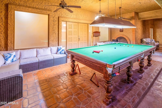 7155 E Oakmont Dr, Paradise Valley, AZ 85253 - playroom featuring ceiling fan, tile patterned flooring, and pool table