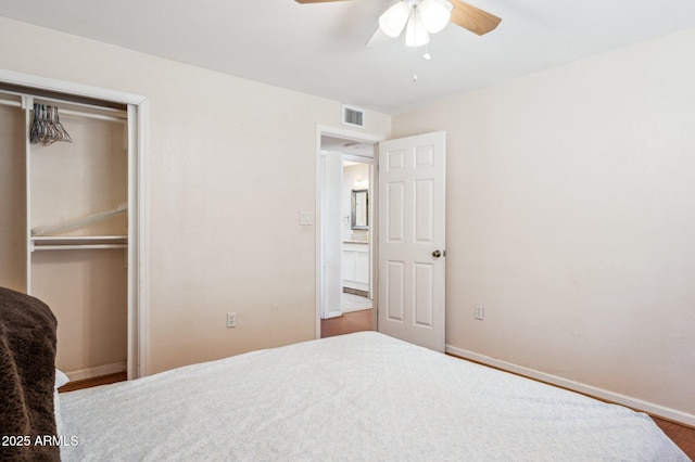 bedroom featuring a closet and ceiling fan