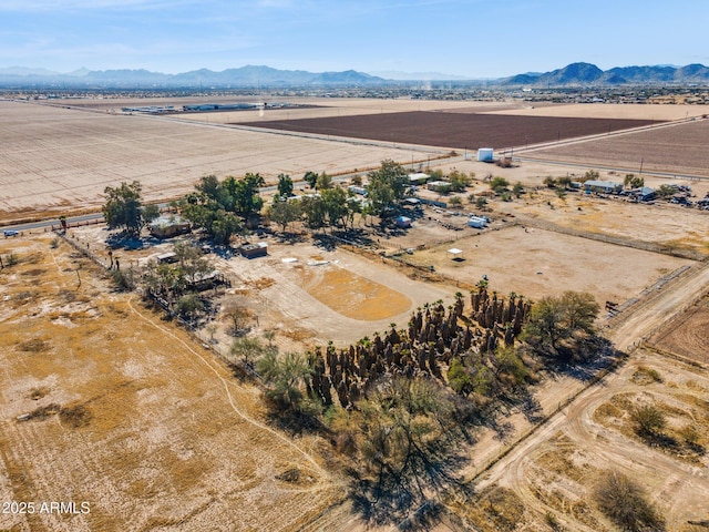 bird's eye view featuring a rural view and a mountain view