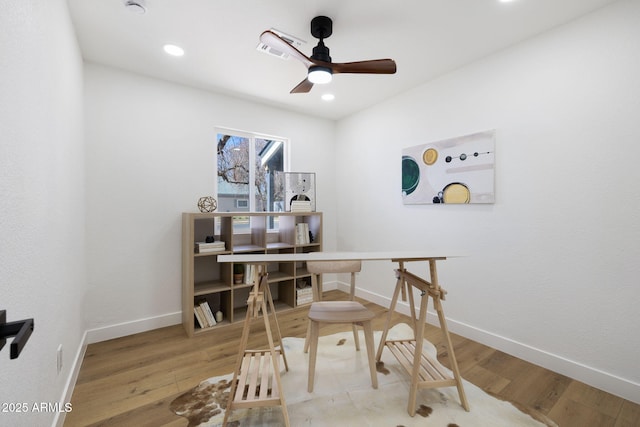 2808 N Steves Blvd, Flagstaff, AZ 86004 - office space with a ceiling fan, visible vents, wood finished floors, and baseboards
