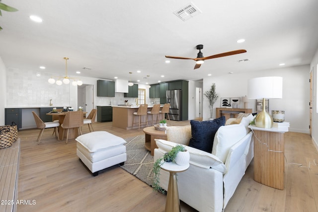 2808 N Steves Blvd, Flagstaff, AZ 86004 - living area featuring recessed lighting, a ceiling fan, visible vents, and light wood finished floors