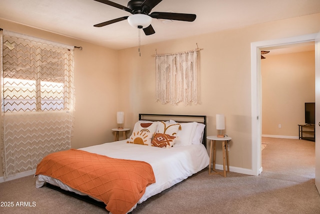 bedroom featuring carpet flooring and ceiling fan