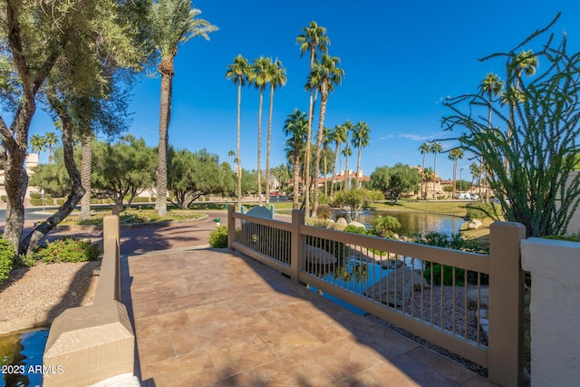 view of community featuring a water view