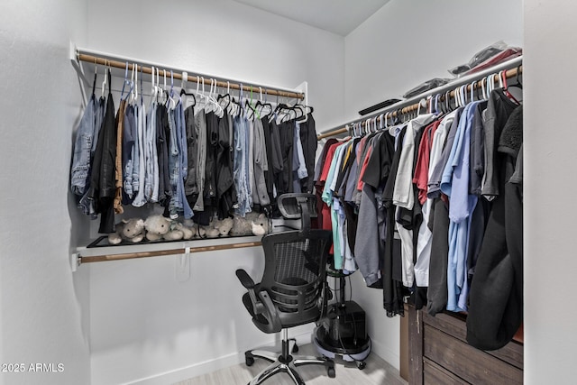 spacious closet with light hardwood / wood-style flooring