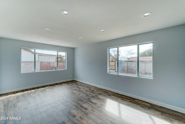 empty room with dark wood-type flooring and plenty of natural light