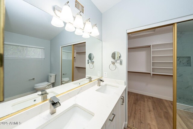 909 W San Mateo Ct, Gilbert, AZ 85233 - full bath with toilet, wood finished floors, double vanity, a shower, and a spacious closet