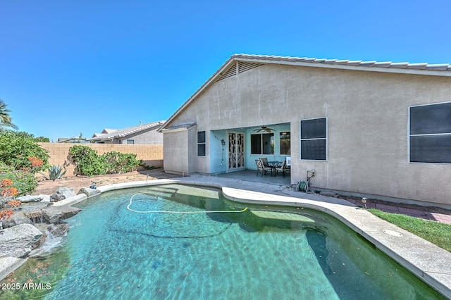 11580 N 86th Ln, Peoria, AZ 85345 - view of pool featuring a fenced backyard, ceiling fan, and a patio area