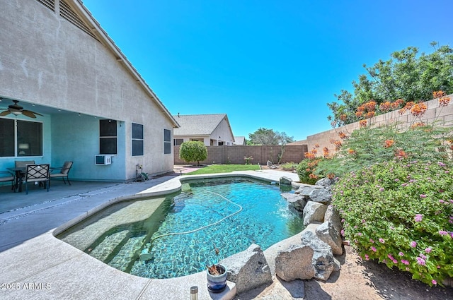 11580 N 86th Ln, Peoria, AZ 85345 - view of pool featuring a fenced backyard, ceiling fan, and a patio area