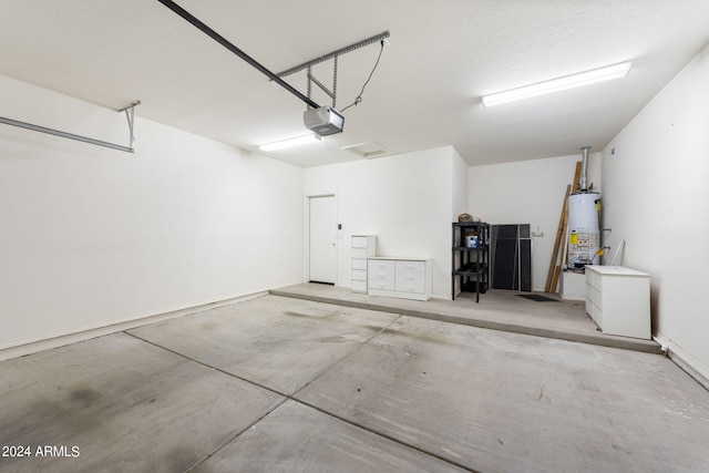 garage with gas water heater and a garage door opener