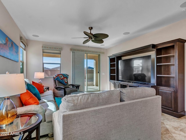 living room with ceiling fan