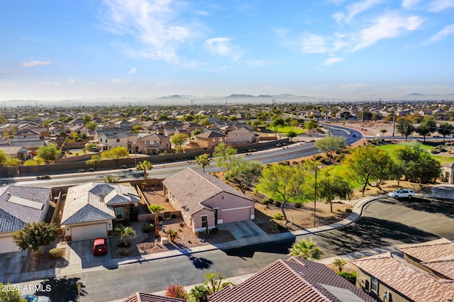 drone / aerial view featuring a mountain view