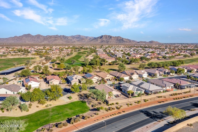 drone / aerial view featuring a mountain view