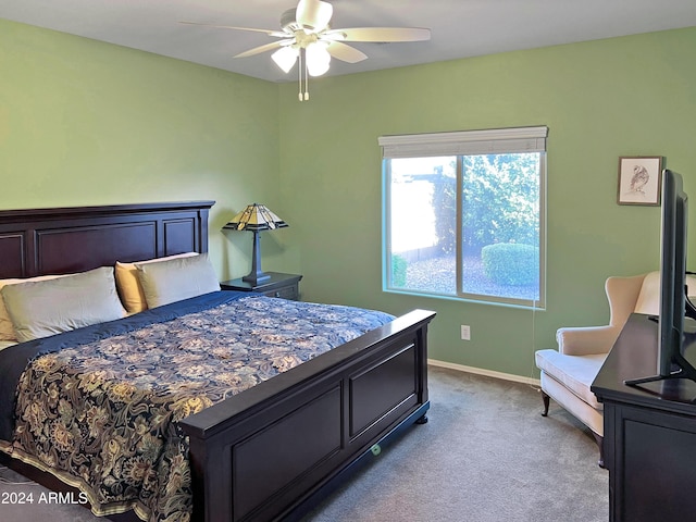 bedroom with carpet flooring and ceiling fan