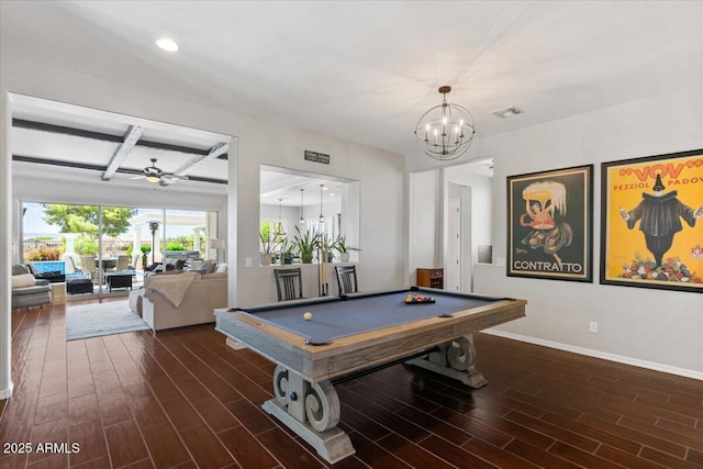 6788 S Jacqueline Way, Gilbert, AZ 85298 - recreation room with dark wood-style flooring, baseboards, billiards, and visible vents