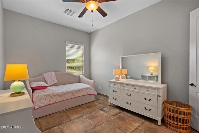 6788 S Jacqueline Way, Gilbert, AZ 85298 - bedroom featuring ceiling fan, baseboards, stone finish floor, and visible vents
