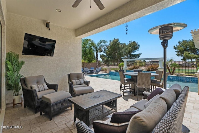 6788 S Jacqueline Way, Gilbert, AZ 85298 - view of patio / terrace featuring a fenced in pool, ceiling fan, fence, and an outdoor hangout area