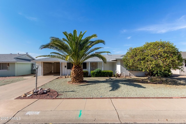 view of property hidden behind natural elements with driveway