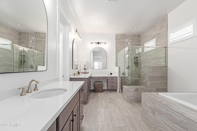 3940 Rolling Stock Way, Wickenburg, AZ 85390 - full bathroom featuring a stall shower, a garden tub, a sink, and plenty of natural light