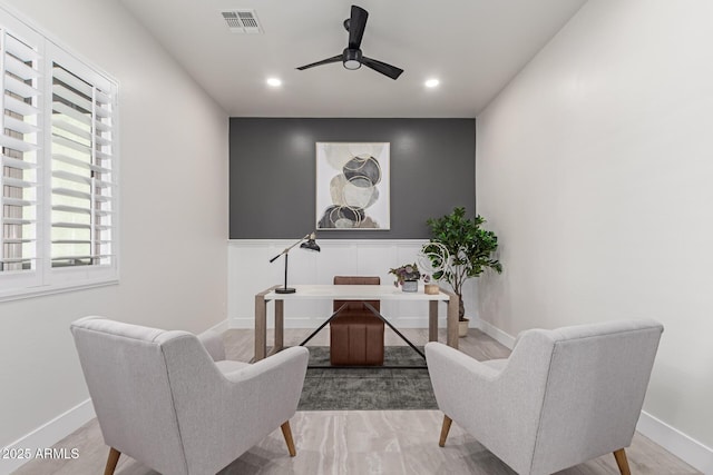 3940 Rolling Stock Way, Wickenburg, AZ 85390 - sitting room featuring baseboards, a ceiling fan, visible vents, and recessed lighting