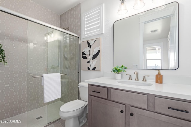 3940 Rolling Stock Way, Wickenburg, AZ 85390 - bathroom featuring vanity, visible vents, a stall shower, and toilet