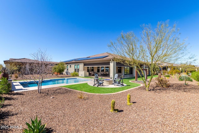 3940 Rolling Stock Way, Wickenburg, AZ 85390 - pool with a patio area, a fire pit, and a yard