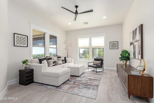 3940 Rolling Stock Way, Wickenburg, AZ 85390 - living area with visible vents, baseboards, a ceiling fan, and recessed lighting