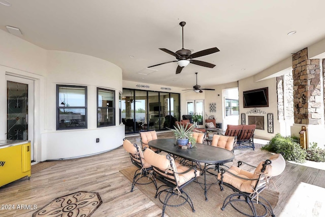 exterior space featuring ceiling fan