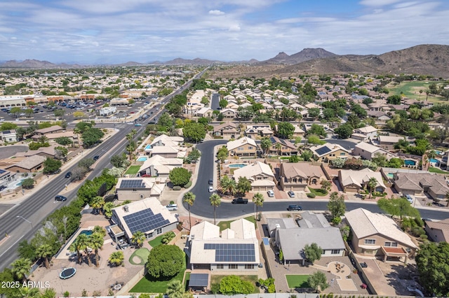 bird's eye view featuring a residential view and a mountain view