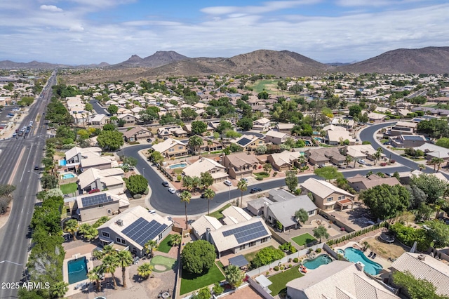 bird's eye view featuring a mountain view and a residential view