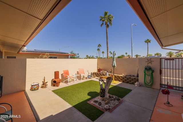 view of yard with a patio area and a fenced backyard