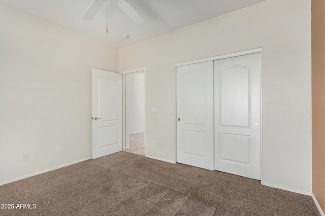 6372 S Callaway Dr, Chandler, AZ 85249 - unfurnished bedroom with carpet, a closet, baseboards, and ceiling fan