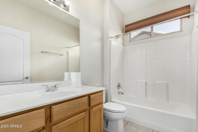 6372 S Callaway Dr, Chandler, AZ 85249 - bathroom featuring toilet, bathing tub / shower combination, vanity, and tile patterned flooring