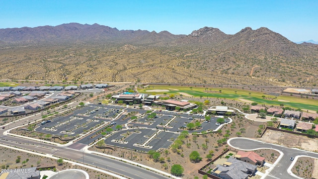 drone / aerial view featuring a mountain view