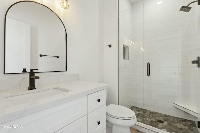 bathroom with vanity, toilet, and walk in shower