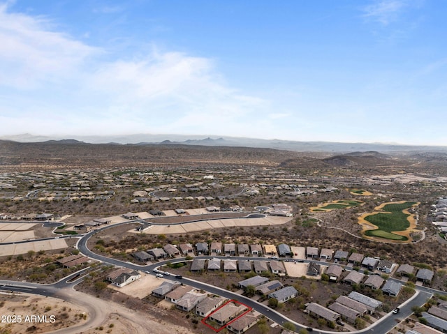 bird's eye view with a mountain view