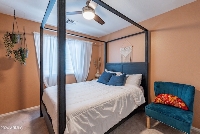 bedroom with carpet flooring and ceiling fan