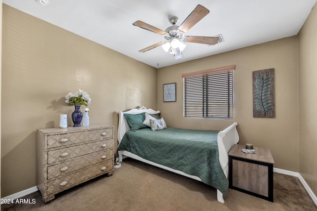 bedroom with carpet floors and ceiling fan