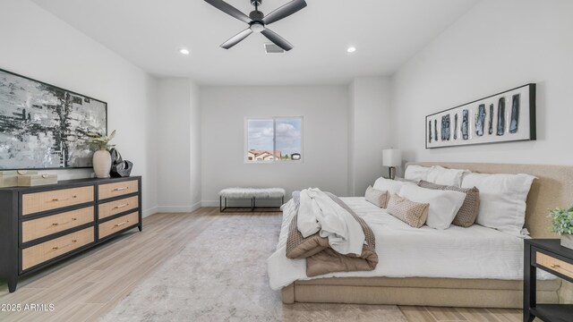 25916 S 198th St, Queen Creek, AZ 85142 - bedroom featuring a ceiling fan, visible vents, recessed lighting, and wood finished floors