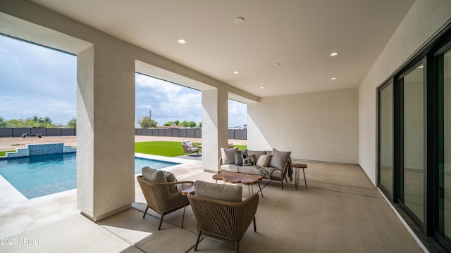 25916 S 198th St, Queen Creek, AZ 85142 - view of patio / terrace with a fenced backyard, an outdoor hangout area, and a fenced in pool