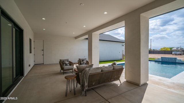25916 S 198th St, Queen Creek, AZ 85142 - exterior space featuring an outdoor living space, a fenced in pool, and fence