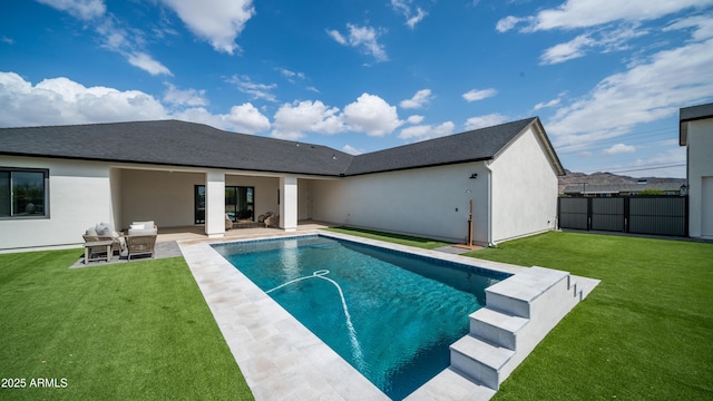 25916 S 198th St, Queen Creek, AZ 85142 - view of pool featuring fence, a patio, a fenced in pool, a lawn, and an outdoor hangout area