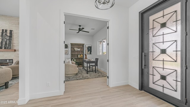 25916 S 198th St, Queen Creek, AZ 85142 - foyer featuring baseboards, light wood-style floors, and ceiling fan