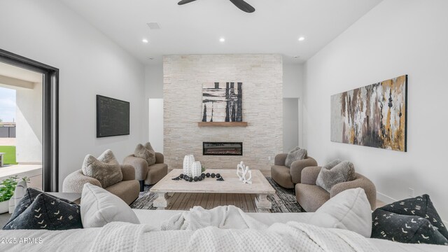 25916 S 198th St, Queen Creek, AZ 85142 - living area with recessed lighting, a fireplace, and ceiling fan