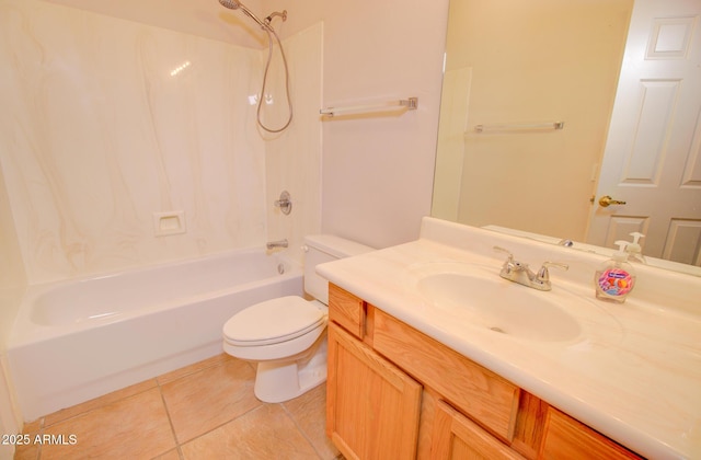 full bathroom featuring toilet, vanity, tile patterned floors, and shower / bath combination