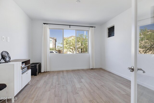 unfurnished office featuring light wood-type flooring