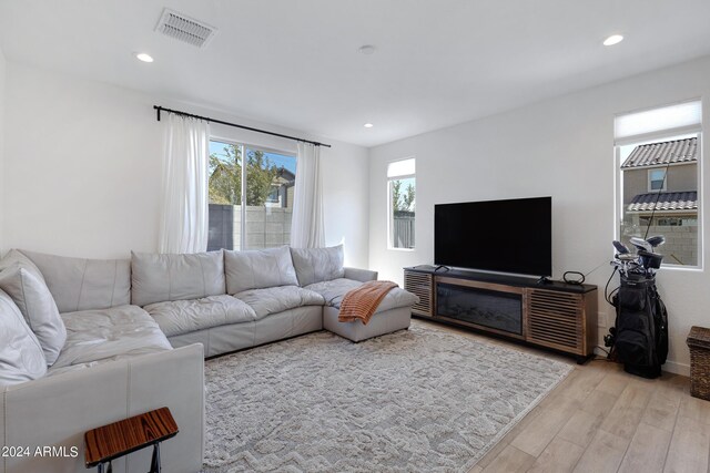 living room with light wood-type flooring